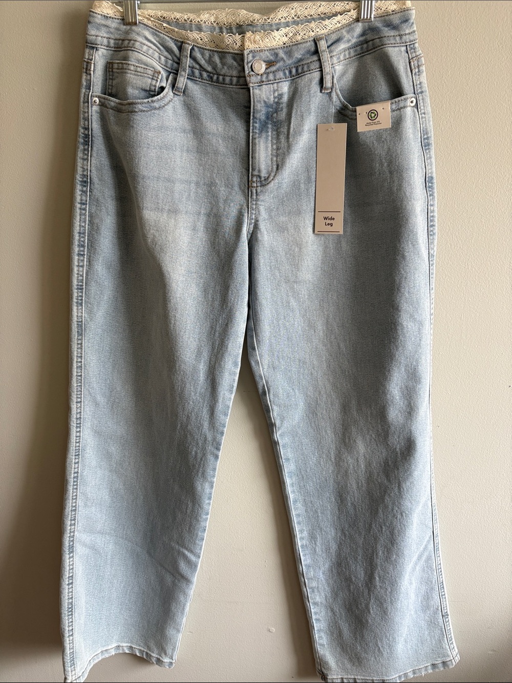 No Boundaries Lace Trim Wide Leg‎ Jeans NWT Size 10 Light Wash Boho Y2K
